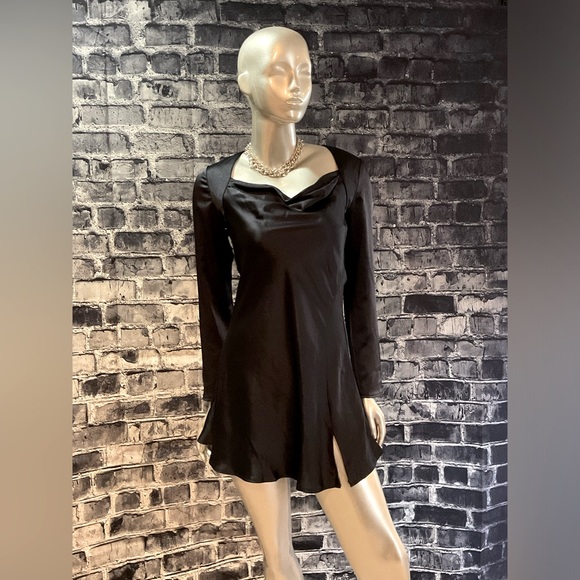 Navy Blue Satin Formal Mini Dress - Picture 9 of 10